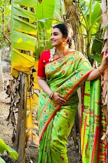 Sujitha Dhanush Beautiful looks in Pattu Saree Photoshoot