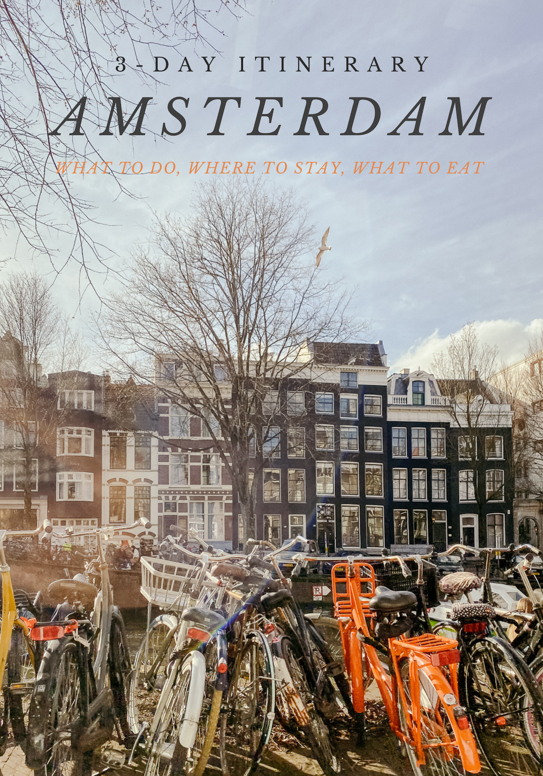 amsterdam itinerary, amsterdam canal houses with bicycles, amsterdam in spring