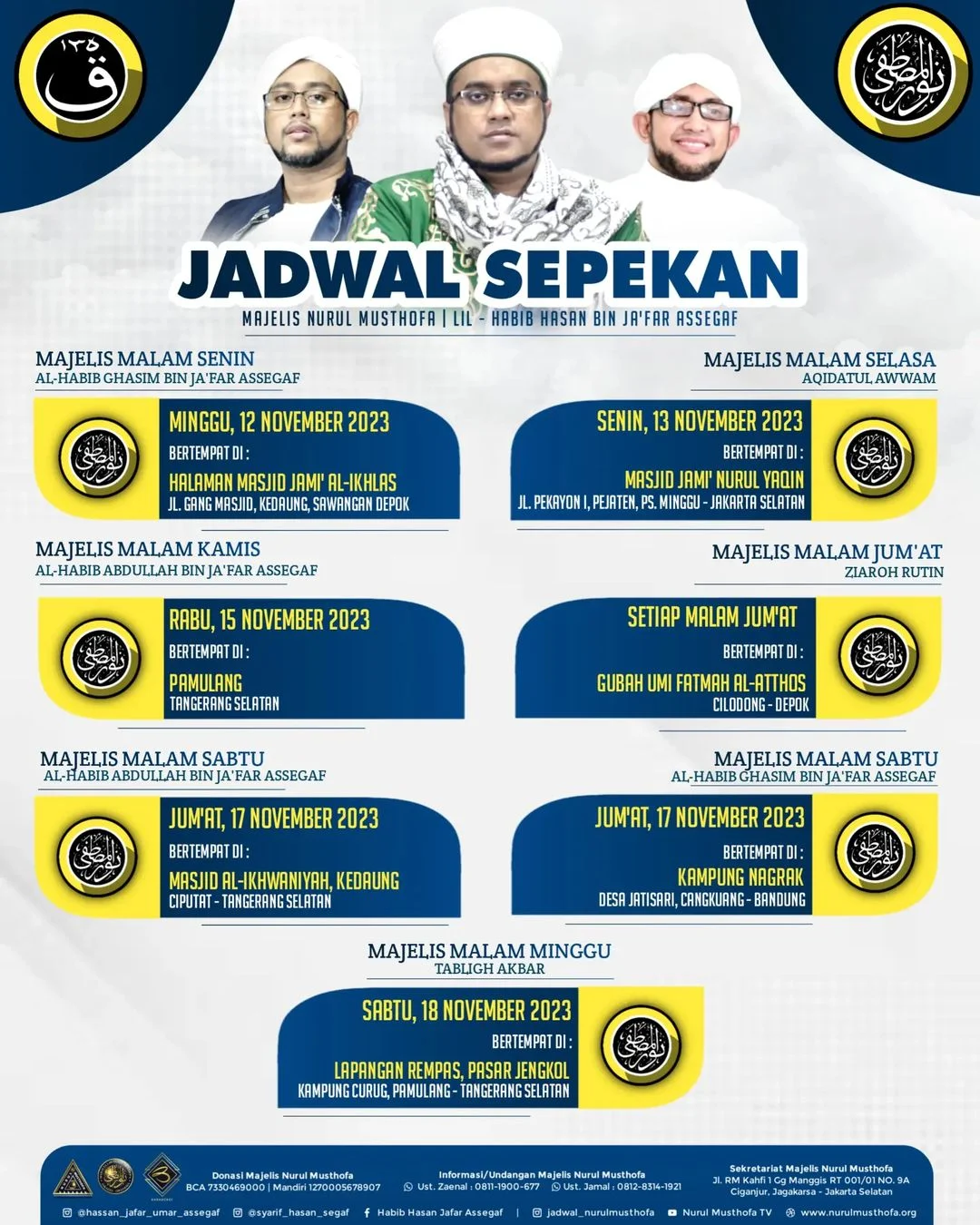 Jadwal Majlis Nurul Musthofa Minggu ini, 12-18 November 2023.