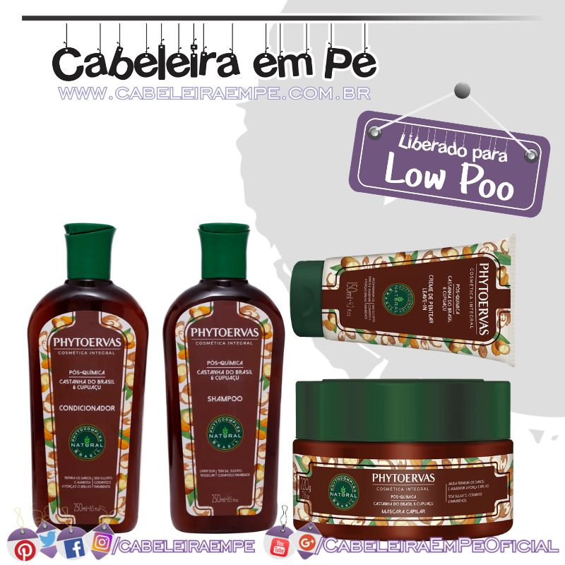 Shampoo, Condicionador, Ampola, Máscara e Creme para pentear Pós Química - Phytoervas (Low Poo)