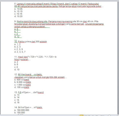 Soal dan Kunci Jawaban UTS, PTS Matematika Kelas 6 Semester 1 (Ganjil) SD, https://gurujumi.blogspot.com/