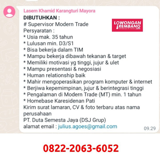 Lowongan Kerja Pegawai Supervisor Modern Trade Duta Jaya Distribusi (Mayora) Area Rembang
