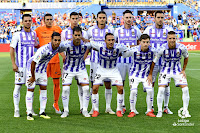 REAL VALLADOLID C. F. - Temporada 2018-19 - Óscar Plano, Jordi Masip, Rubén Alcaraz, Enes Ünal, Fernando Calero y Kiko Olivas; Anuar, Javi Moyano, Nacho, Toni Villa y Keko. GETAFE C. F. 0 REAL VALLADOLID C. F. 0. 31/08/2018. Campeonato de Liga de 1ª División, jornada 3. Getafe, Madrid, Estadio Coliseum Alfonso Pérez.