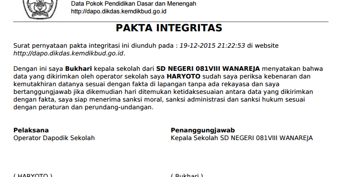 Contoh Surat Pakta Integritas Guru - Surat 25