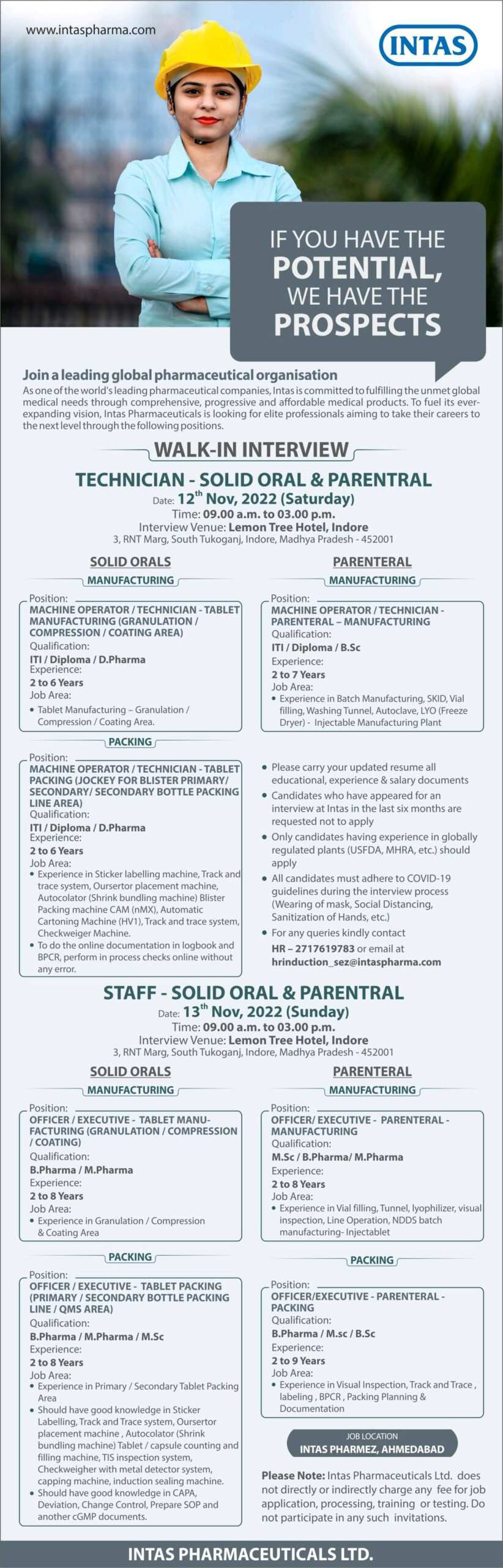 Job Availables, Intas Pharmaceuticals Ltd Walk-In Interview for MSc/ B Pharm/ M Pharm/ BSc/ ITI/ Diploma/ D Pharm