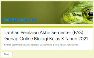 Latihan Soal Online PAS Genap Biologi Kelas 10 Tahun 2021