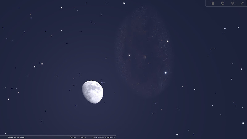 21 января 2024 — Луна вблизи скопления Гиады и звезды Альдебаран