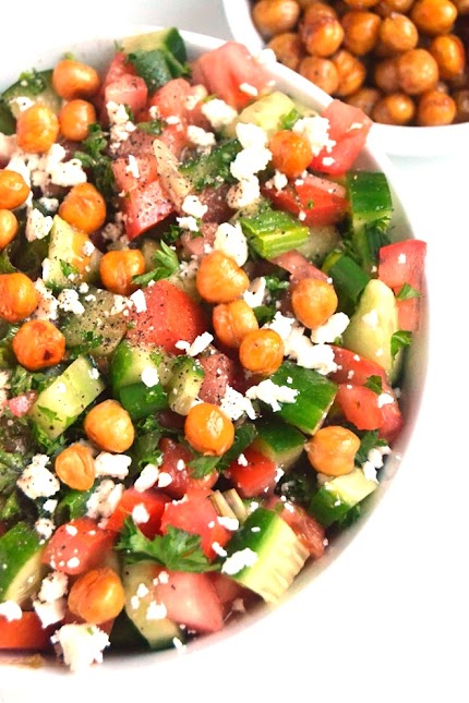 Greek Chopped Salad with Roasted Chickpeas