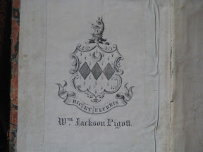 Exlibris con escudo heráldico de William Jackson Pigott.