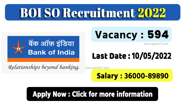 Bank of India SO Recruitment Online Form 2022