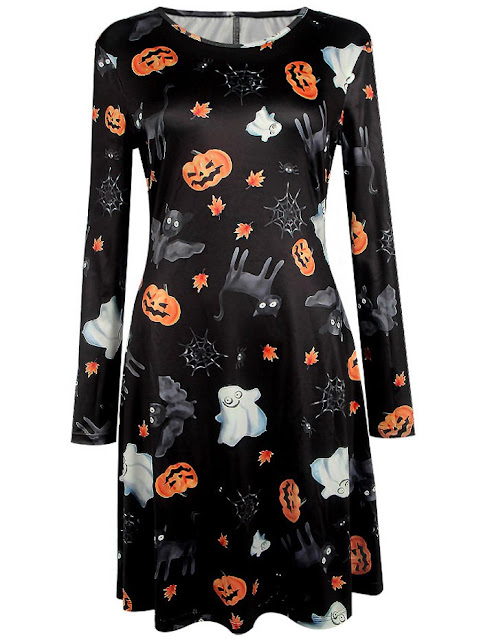  Pumpkin Halloween Print Mini Swing Dress