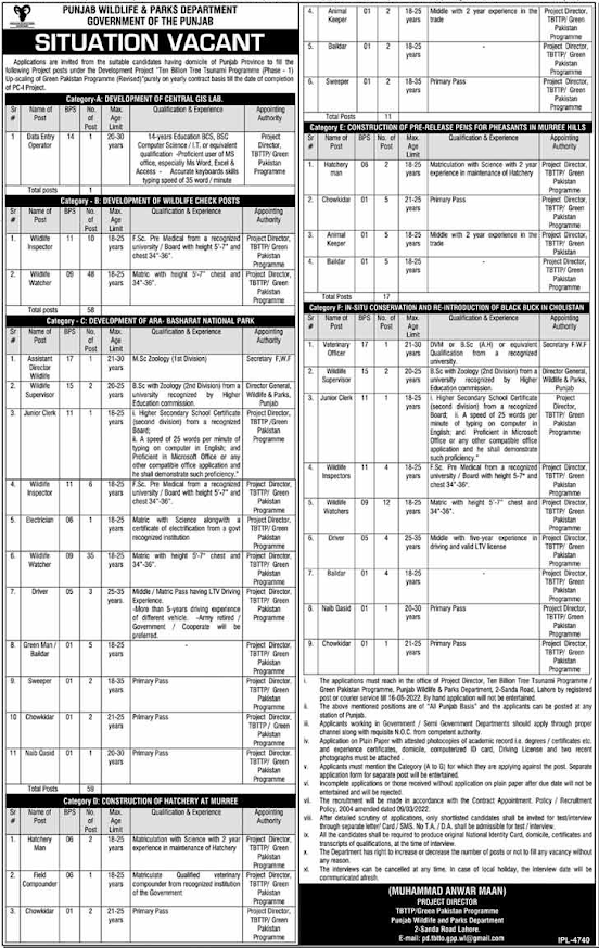 Punjab Wildlife And Parks Department Jobs Apply Online 2022