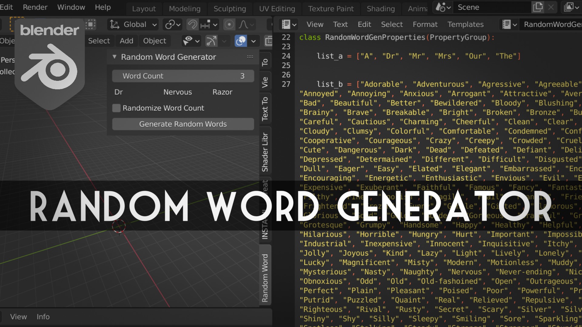 Darkfall : Blender Python Tutorial: How to Create a Random Word