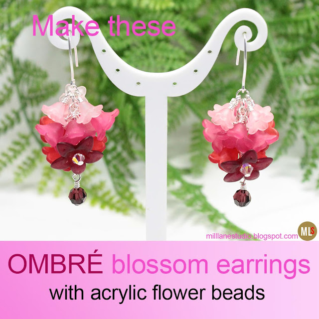 Pink ombré blossom earrings made with layers of acrylic flower beads