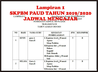 Lampiran 1 SKPBM PAUD Jadwal Mengajar Tahun Pelajaran 2019/2020