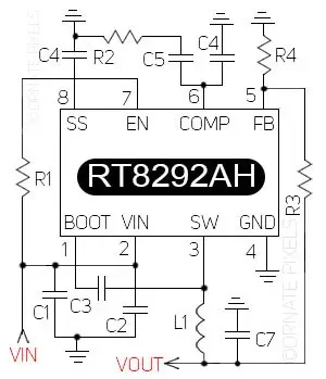 The schematic circuit diagram and pinout of the RT8292AH IC are shown in this image