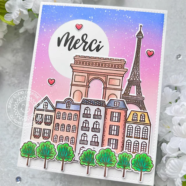 Sunny Studio Stamps: Charming City Card by Gladys Marcelino (featuring Paris Afternoon)