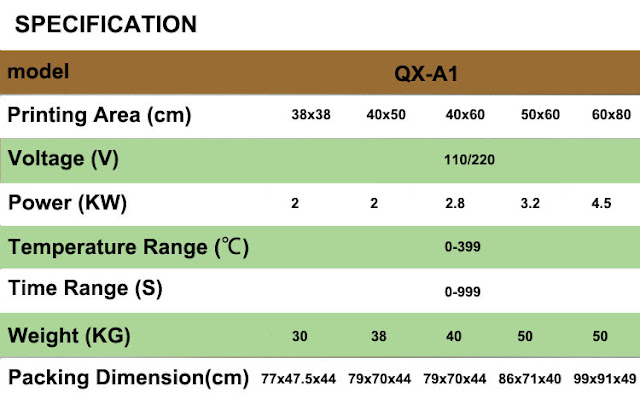 Qx-a1 Máquina de Prensa Térmica Manual Specification