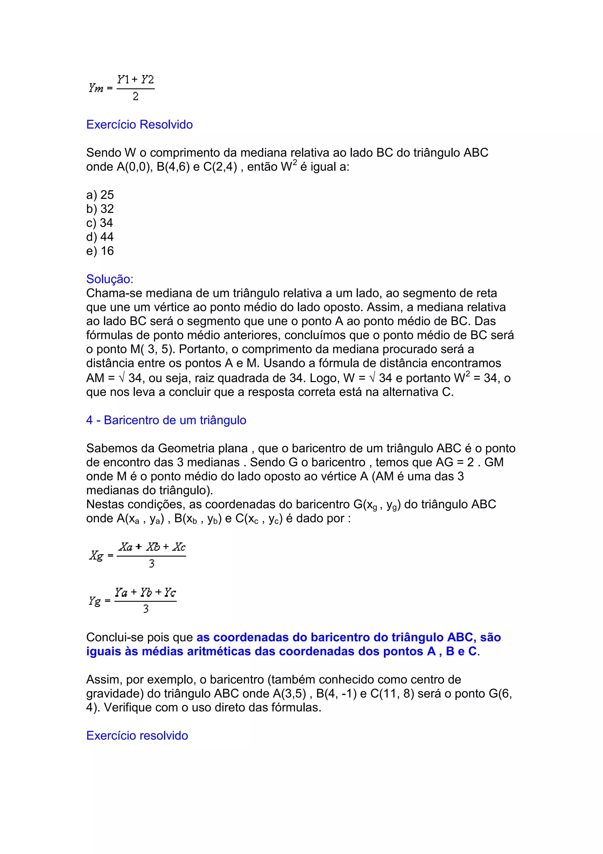 GEOMETRIA ANALÍTICA EXERCÍCIOS RESOLVIDOS