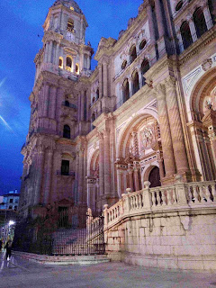 Malaga in March cathedral by night
