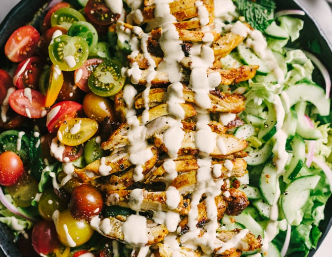 Chicken Shawarma Salad with Tahini Dressing #healthyfood #dietketo #breakfast #food