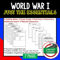 World War I, American History Outline Notes, American History Test Prep, American History Test Review, American History Study Guide, American History Summer School, American History Unit Reviews, American History Interactive Notebook Inserts