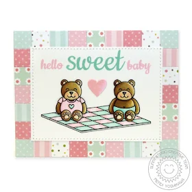 Sunny Studio Stamps: Baby Bear Patchwork Quilt Card by Mendi Yoshikawa