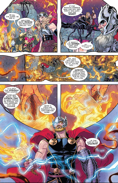 Thor is worthy and picks up Mjolnir again in War of the Realms Issue #6.