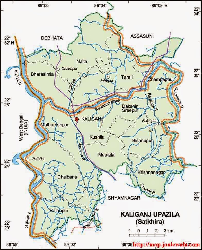 kaliganj (satkhira) upazila map of bangladesh