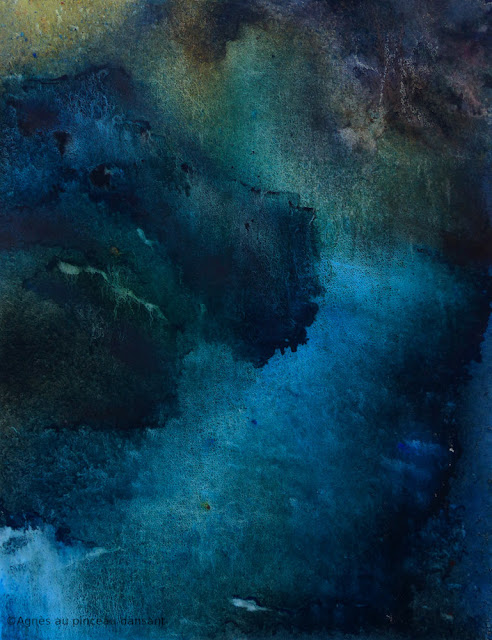 aquarelle, agnès grégis, au pinceau dansant, textured painting, abstract landscape, tableau déco, tableau nuit, paysage nocturne, ccaantony