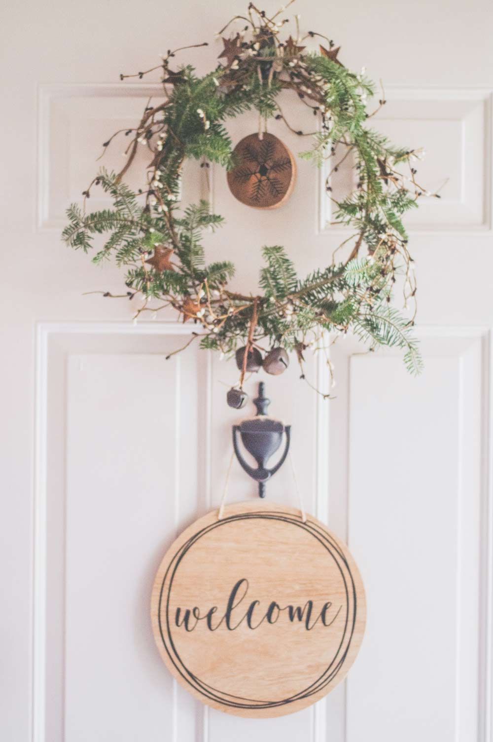 Homemade wreath on front door