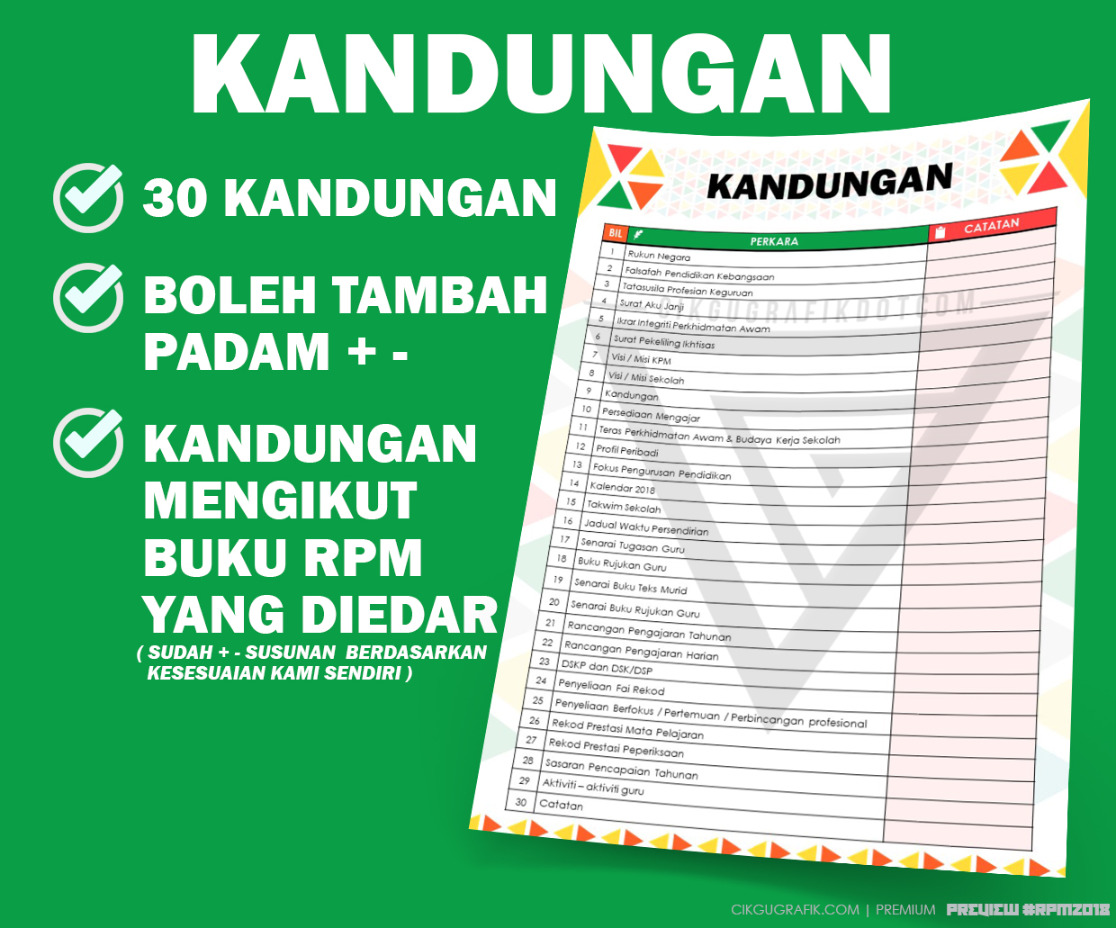 KANDUNGAN BUKU REKOD MENGAJAR 2018