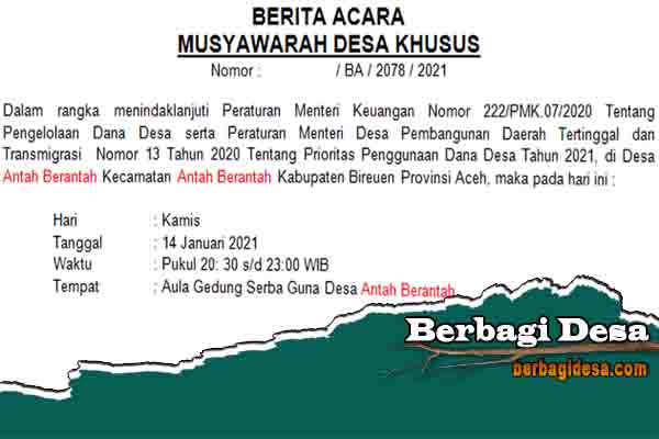 Download Contoh Berita Acara Musyawarah Desa Khusus Bantuan Langsung Tunai (BLT DD) Tahun 2021