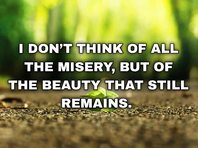 I don’t think of all the misery, but of the beauty that still remains.