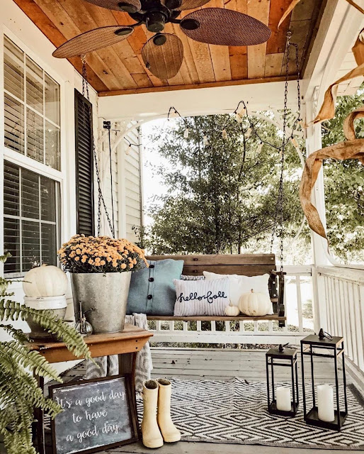 fall decor on the porch