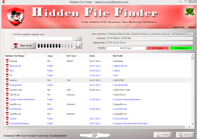 تحميل برنامج Hidden File Finder لكشف الملفات المخفية علي جهازك