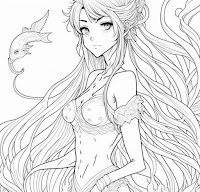 mermaid beautiful pretty coloring book anime style