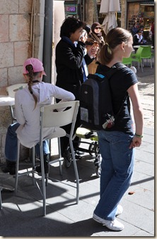 Celine, Lida and Tally eating ice cream at the Center.