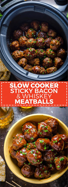 SLOW COOKER STICKY BACON & WHISKEY MEATBALLS