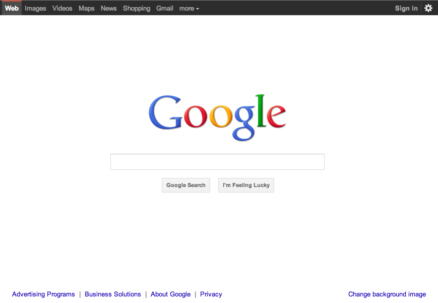 google blogspot. New Google homepage with a smaller logo and links moved to the top and