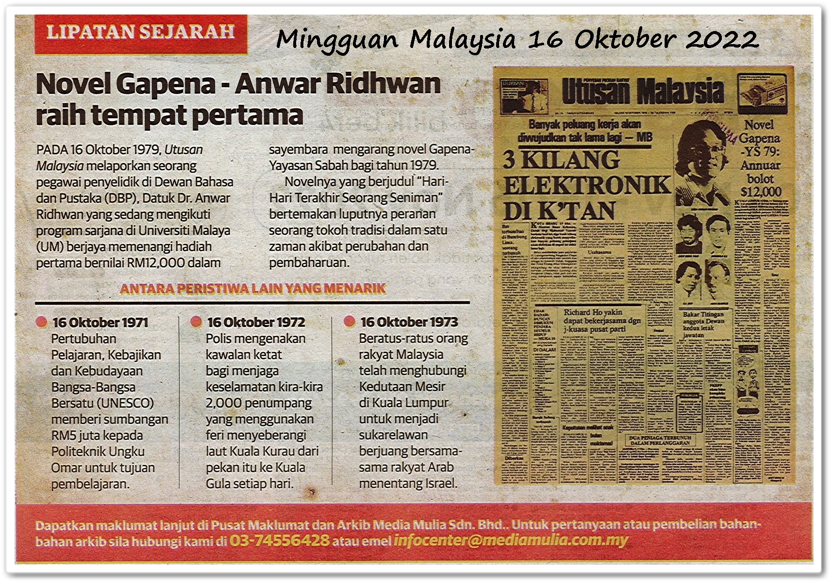 Lipatan sejarah 16 Oktober - Keratan akhbar Mingguan Malaysia 16 Oktober 2022