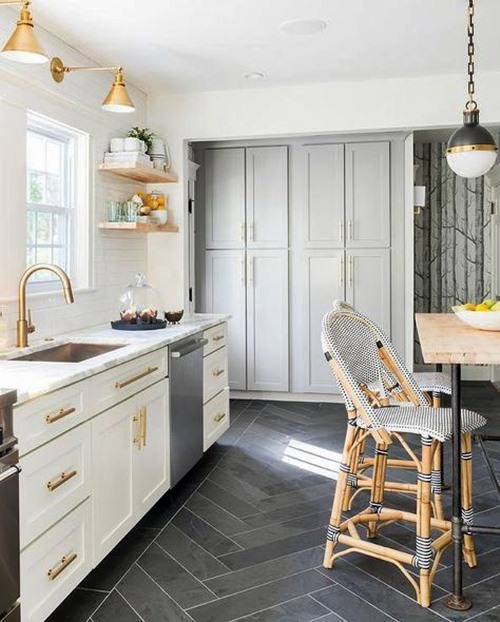 gray floor tile kitchen ideas