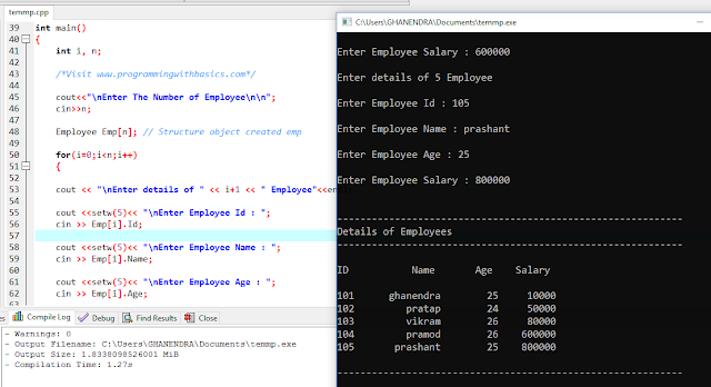 c++ program for employee details using array of objects