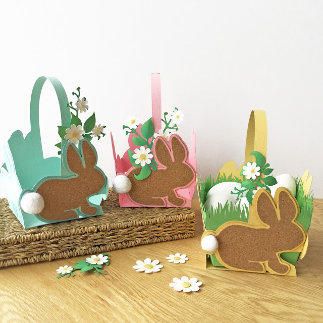 Cork Bunny Baskets - Using Silhouette adhesive cork sheets to decorate egg baskets. Designed by Janet Packer for the Silhouette UK Blog.