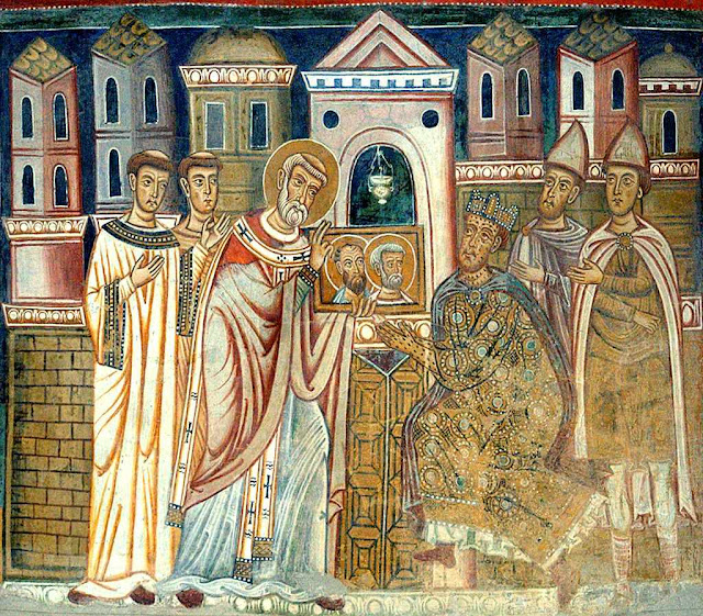 São Silvestre I mostra a Constantino as cabeças de São Pedro e São Paulo,  hoje veneradas em São João de Latrão