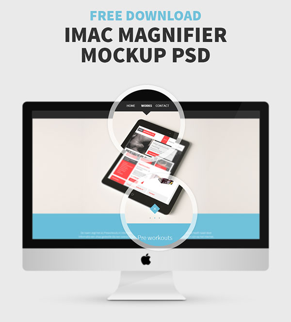 Free iMac magnifier mockup