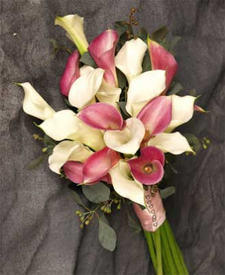 White and Mauve Calla Lily Bridal Bouquet from Carriage Flower Shop