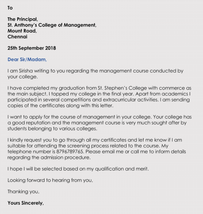 University Application Letter