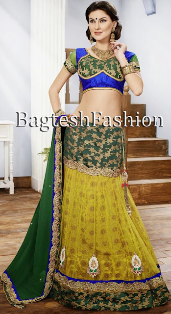 Spectacular Green And Yellow Lehenga