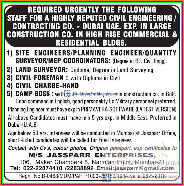 Contracting & Construction Company Jobs for Dubai, UAE